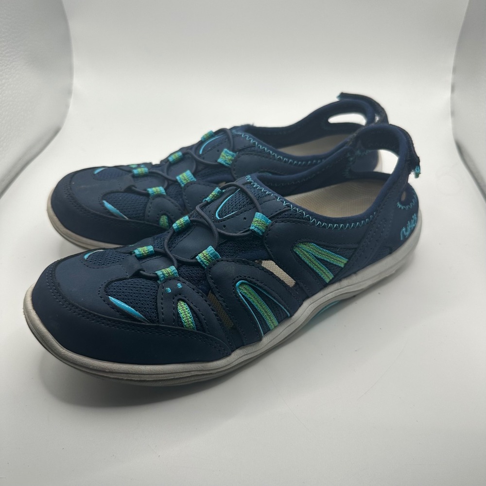 Ryka Hula Navy Blue Teal Walking Sandals Water Shoes Womens 7M Bungee Strap